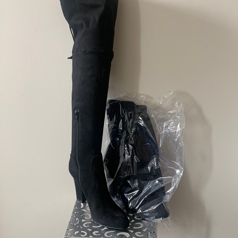 Black Faux suede over the knee high heeled boots